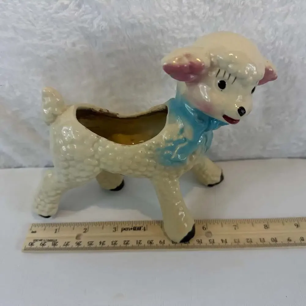 1950's Vintage Ceramic Lamb Planter *chip On Hoof, Discoloring